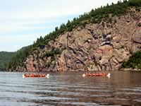 Oiseau Rock with voyageur canoes